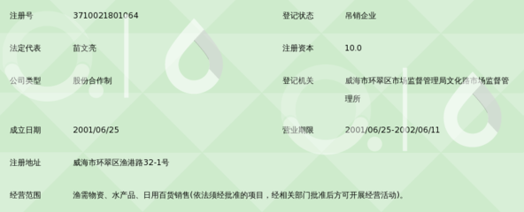 威海市宇王渔港渔需物资供应部